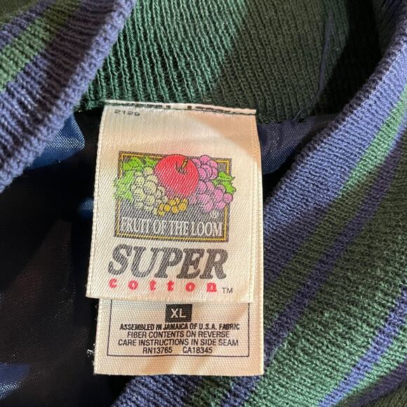 Vintage Fruit Of The Loom Bomber Jacket Mens XL Blue Green Snap Deer 90s Y2K - Picture 7 of 11